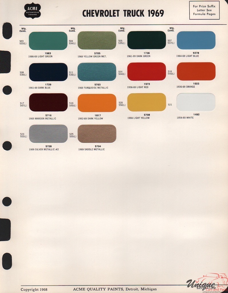 1969 GM Truck And Commercial Paint Charts Acme